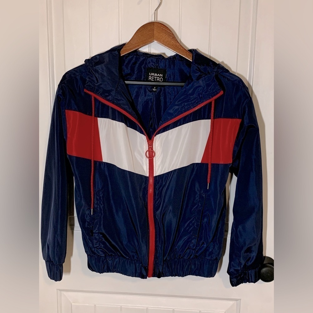 Urban Retro Zip Up Windbreaker W/ Hood